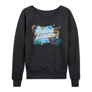 Women's - Disney - Stirring Up Trouble Lightweight French Terry Wide Neck Long Sleeve Shirt - 1 of 4