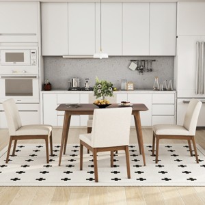 5 PCS Mid-Century Modern Dining Set,  Dining Table with Rectangular Faux Wood Top, 4 Upholstered Rubber Wood Chairs with Cushions-Coolbibila - 1 of 4