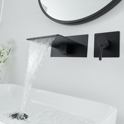 Matte Black Wall-Mounted Single-Handle Waterfall Bathroom Faucet
