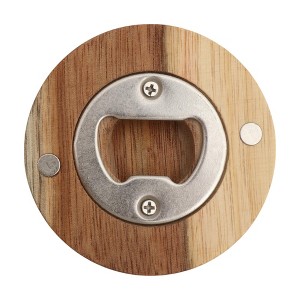 Unique Bargains Bottle Opener Magnetic Acacia-Wood Round Magnet Wood Brown 2.56"x0.51" 1 Pcs - 1 of 4