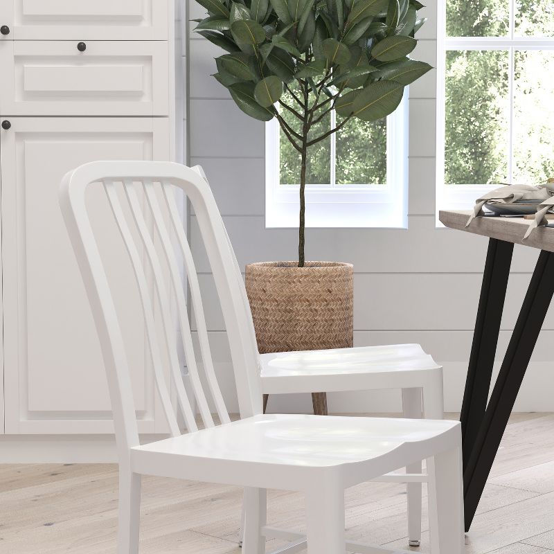 Merrick Lane 18 Inch White Galvanized Steel Indoor/Outdoor Dining Chair with Slatted Back and Powder Coated Finish, 5 of 13