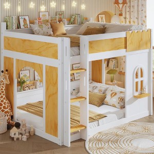 Polibi Kids Castle Loft Bunk Bed with Windows, Doors & Convertible Lower Play or Sleep Space - 1 of 4