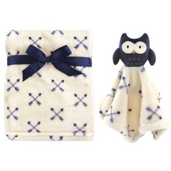 Hudson Baby Infant Boy Plush Blanket with Security Blanket, Blue Owl, One Size