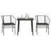 vidaXL 3 Piece Patio Dining Set with Cushions - Black Poly Rattan Furniture for Garden/Backyard - 3 of 4