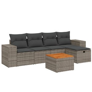 vidaXL Patio Sofa Set with Cushions Outdoor Furniture 6 Piece Poly Rattan - Gray without storage - 1 of 4
