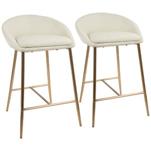 26" Glam Contemporary Counter Stool with Curved Upholstered Seat and Trestle-Style Base (Set of 2) for Kitchen, Bar - 1 of 4