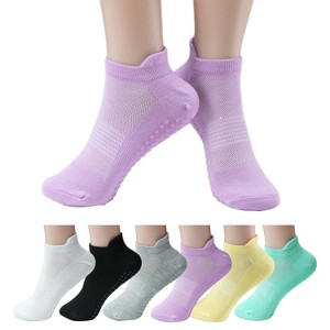 Boersma 6 Pairs Women’s Pilates & Everyday Cotton Socks – Thin Breathable Above-Ankle Crew Bootie Socks, Multi-Color Pack for Yoga, Barre, Daily Wear - 1 of 4