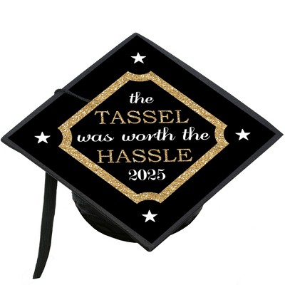 Big Dot of Happiness Tassel Worth The Hassle - Gold - 2025 Graduation Cap Decorations Kit - Grad Cap Cover