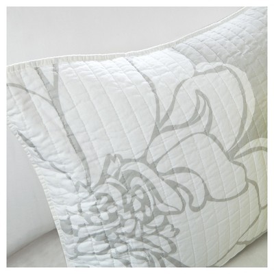 Gray and Yellow Floral Reversible Cotton King Quilt Set