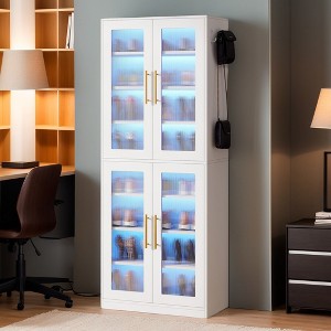 Hommoo 8-Tier Tall Shoe Storage Cabinet with Acrylic Doors and LED Lights - 1 of 4