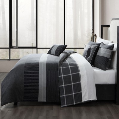 Black and Gray Cotton Queen Reversible Comforter Set