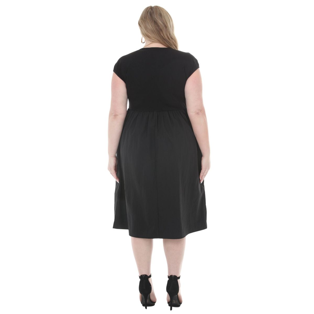 Women's Ultrasoft Cotton Knit to Woven Midi Dress -White Mark - thumbnail 3