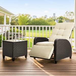 Heynemo Adjustable Rattan Recliner, Outdoor Lounge Chair with Backrest and Footrest, Weather-Resistant Wicker Patio Furniture with Storage Side Table - 1 of 4