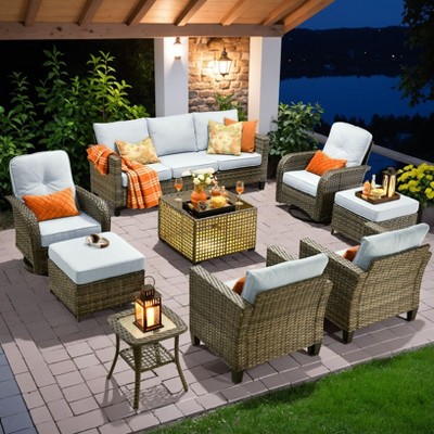 XIZZI Patio Furniture Sets Designed for Outdoor Relaxation, Comfy 3.5-Inch Cushions & 360° Swivel Action for Extra Comfort, 9 Pcs/Set, Gray