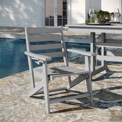Gray Plastic Adirondack Dining Chair with Cup Holder