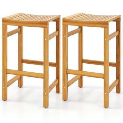 Tangkula 2/4-Pack Outdoor Bar Stools Patio Bar Stools w/ Ergonomic Seat & Comfortable Footrest Acacia Wood Bar Stools Set
