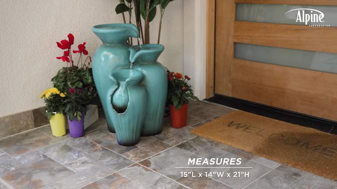 21&#34; Indoor/Outdoor Concrete Fountain Turquoise - Alpine Corporation, 2 of 6, play video