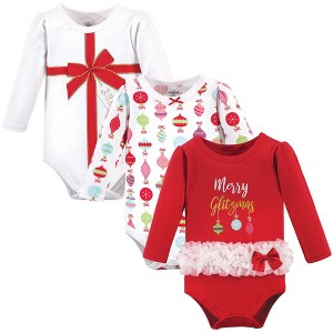 Little Treasure Baby Girl Cotton Long-Sleeve Bodysuits 3pk, Glitzmas - 1 of 1
