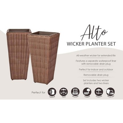 Mocha Tall Resin Wicker All-Weather Planter Set