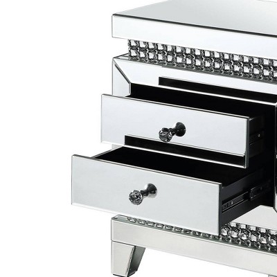 24&quot; Glamourous Mirrored Wood Accent Table with Faux Crystals