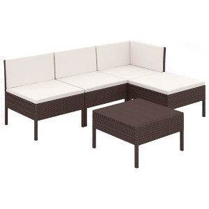 vidaXL Patio Lounge Set Outdoor Sectional Sofa Set Table Poly Rattan Brown - 1 of 4