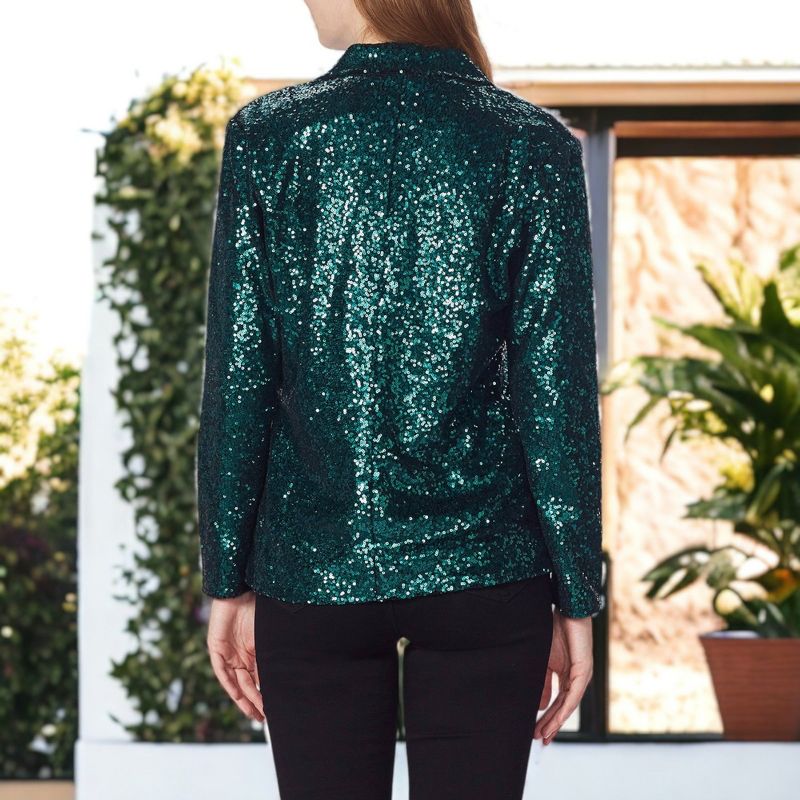 Anna-Kaci Women's Long Sleeve Sparkle Sequin Two Button Blazer Jacket, 5 of 9