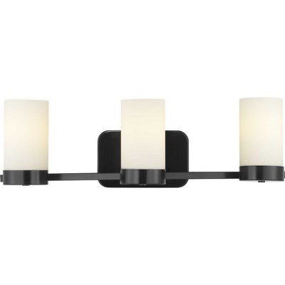 Matte Black 3-Light Bath Vanity with Etched White Glass Shades