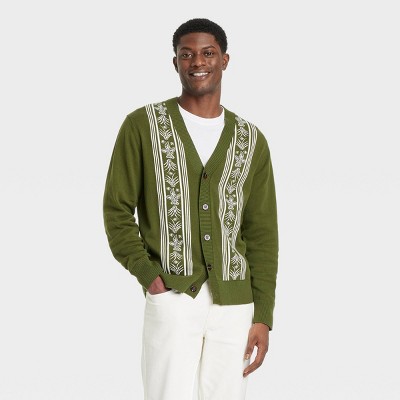 Houston White Adult Birdseye V-Neck Cardigan - Green XL