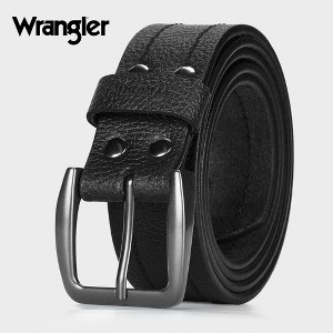 Wrangler Men’s Leather Embossed Logo Casual Every Day Belt for Jeans, Khakis Brown - 1 of 4