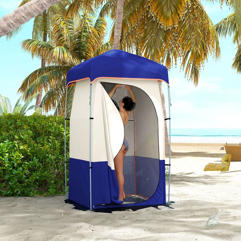 Outsunny Camping Shower Tent, Privacy Shelter with Solar Shower Bag, Removable Floor and Carrying Bag, Blue, 3 of 7