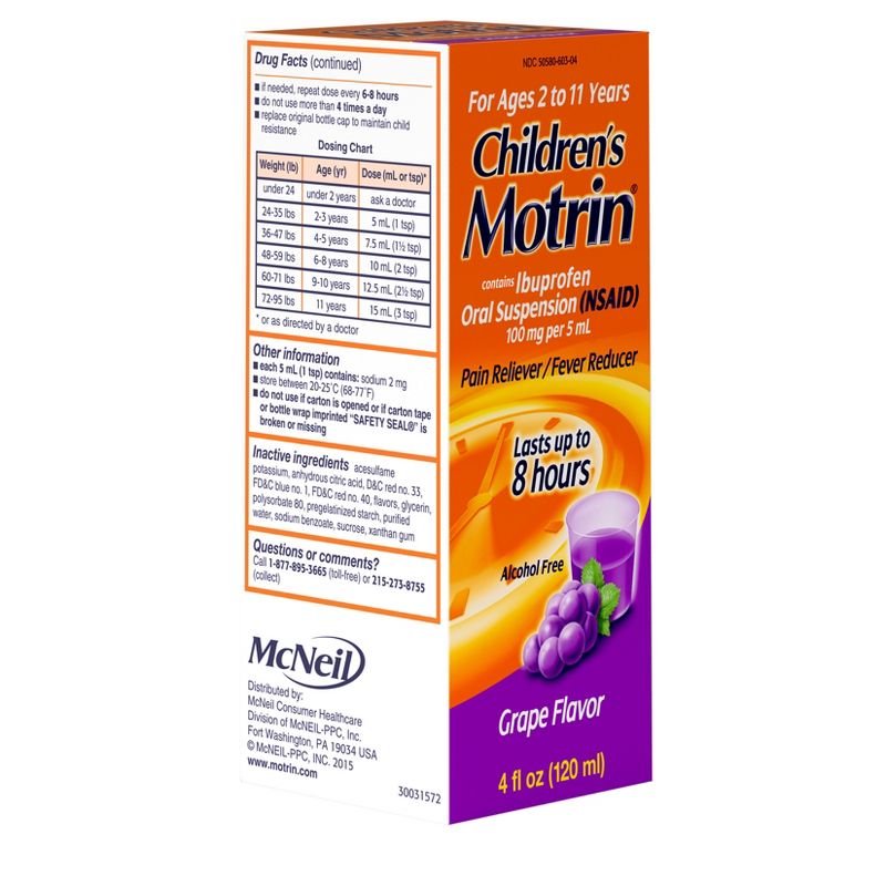 Children's Motrin Pain Reliever/Fever Reducer Liquid - Ibuprofen (NSAID) - Grape - 4 fl oz, 3 of 11