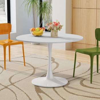 Haven Round Top With Metal Base Round Pedestal Dining Table-Maison Boucle