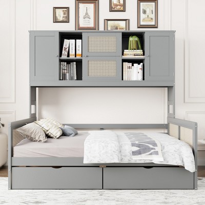 Twin/Full Size Wooden Daybed With 2 Drawers, All-in-One Cabinet and Shelf - ModernLuxe