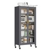 Homy Casa Kitchen Pantry Storage Cabinet with Glass Doors and Wheels, Gray - 2 of 4
