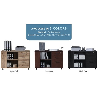 Black Oak Mobile 3-Drawer Lockable File Cabinet