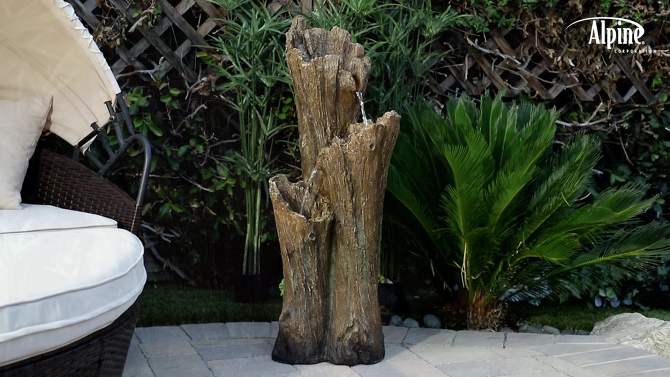 39&#34; Outdoor 3-Tier Resin Cascading Tree Bark Water Fountain with LED Lights Brown - Alpine Corporation, 2 of 8, play video