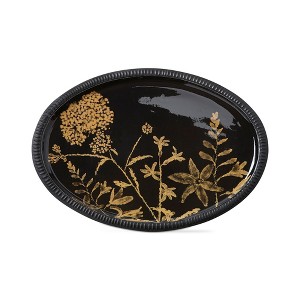 tagltd Field Flower Tray Black with Gold Flower Print Decorative Tray, Iron 15.68L x 11.5 inch - 1 of 2