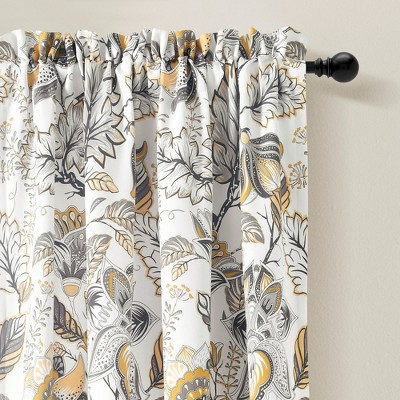 Cynthia Jacobean Yellow and Gray Floral Polyester Blackout Curtains
