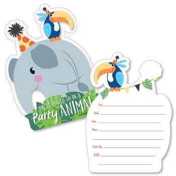 Big Dot of Happiness Jungle Party Animals - Shaped Fill-in Invites - Safari Zoo Birthday Party or Baby Shower Invite Cards with Envelopes - Set of 12