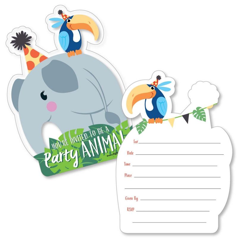 Big Dot of Happiness Jungle Party Animals - Shaped Fill-in Invites - Safari Zoo Birthday Party or Baby Shower Invite Cards with Envelopes - Set of 12, 1 of 7
