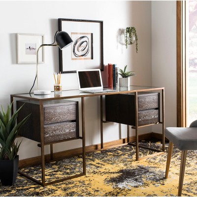 Gold and Black Hand-Knotted Geometric Wool Rug 8' x 10'