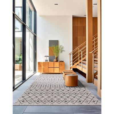 Light Gray/Blue Synthetic 4' x 6' Outdoor Trellis Rug