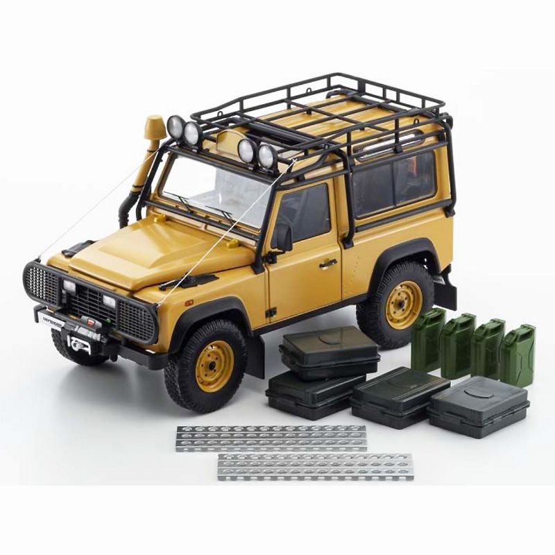 Land Rover Defender 90 Yellow with Roof Rack and Accessories 1/18 Diecast Model Car by Kyosho, 3 of 7