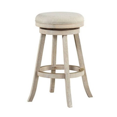 29" Wooden Swivel Barstool with Round Fabric Seat Gray - Benzara