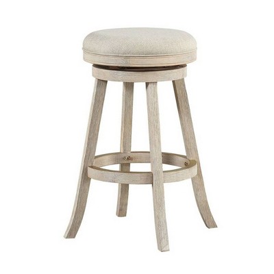 29" Wooden Swivel Barstool with Round Fabric Seat Gray - Benzara