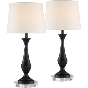 360 Lighting Joyce Modern Table Lamps Set of 2 with Round Riser 25" High Black Metal White Linen Drum Shade for Bedroom Living Room Bedside Office - 1 of 4