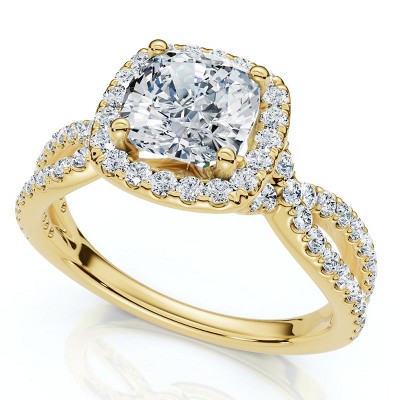 Pompeii3 1 1/2Ct Diamond Cushion Halo Twist Engagement Ring 14k Gold or Pt Lab Created