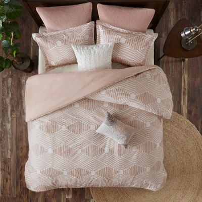 3pc Full/Queen Ellipse Cotton Jacquard Duvet Cover Set - Blush