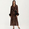 Anna-Kaci Lounge Women's Leopard Print Mesh Robe Dress with Feather Sleeves and Satin Tie Waist in Longline Silhouette - One Size Fits Most, Brown - 2 of 4