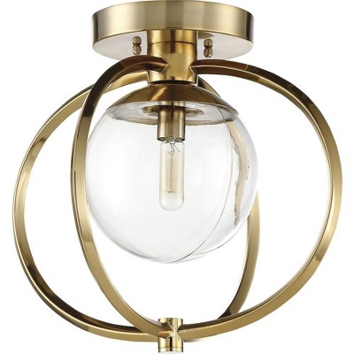 Satin Brass and Clear Glass Globe Ceiling Light Fixture